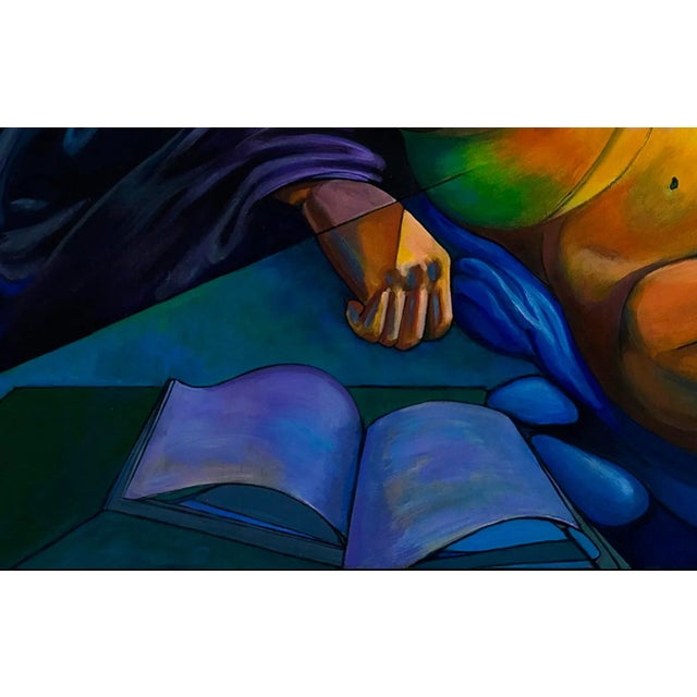 Red Contemporary Framed Cubist Painting on Wood Panel For Sale - Image 8 of 9