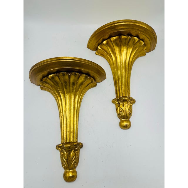1970s Gold Gilt Italian Wall Brackets, a Pair For Sale - Image 5 of 6