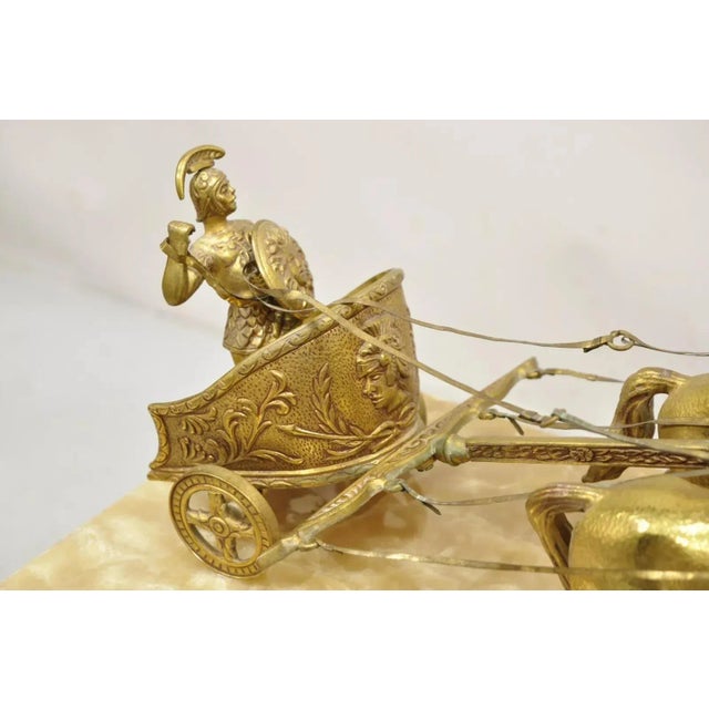 Mid 20th Century Vintage Gold Gilt Metal Roman Horse Drawn Chariot Sculpture on Marble Base For Sale - Image 11 of 12