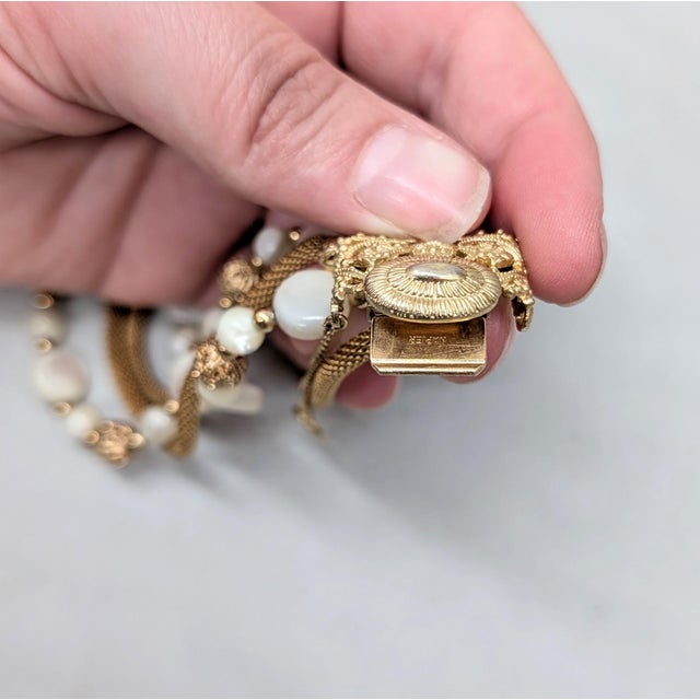 Vintage 1960s Signed Napier 5-Strand Mother-of-Pearl Beaded Bracelet For Sale In Philadelphia - Image 6 of 10