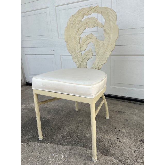 Hollywood Regency Vintage Hollywood Regency Cast Aluminum Dining Chair With Banana Leaf Motif For Sale - Image 3 of 12