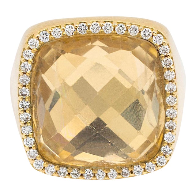 Roberto Coin 18K Yellow Gold Citrine Halo Diamond Cocktail Ring Size 8 For Sale