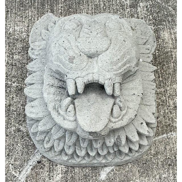 This captivating vintage garden sculpture features a stylized lion head meticulously cast in durable concrete. Inspired by...