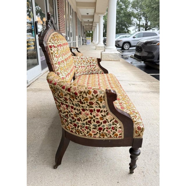 Antique Eastlake Walnut Settee With Floral Upholstery For Sale In Raleigh - Image 6 of 15