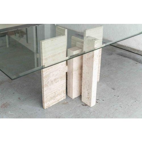 Glass & Travertine Dining Table by Willy Ballez For Sale - Image 3 of 18