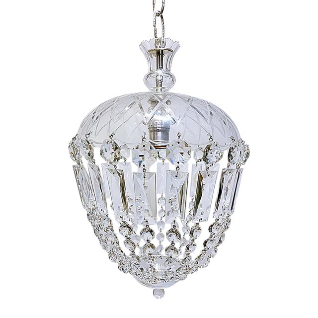 Vintage Hand Cut Glass Dish Basket Chandelier For Sale