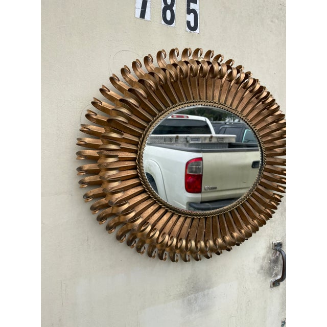 Gold Vintage Regency Sunburst Metal Wall Mirror 69s 70s For Sale - Image 8 of 8