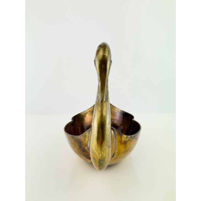 Brass Vintage Brass Double Swan Centerpiece Bowl For Sale - Image 8 of 10