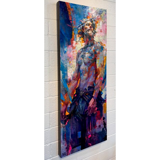 Abstract Mythical Resonance by Jon Wassom | Mixed media on canvas figure with abstract background For Sale - Image 3 of 5