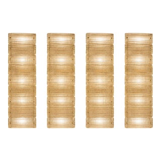 Elegant Italian Diamanté Murano Glass and Brass Flush Mount Wall Sconce Collection — Set of 4 For Sale