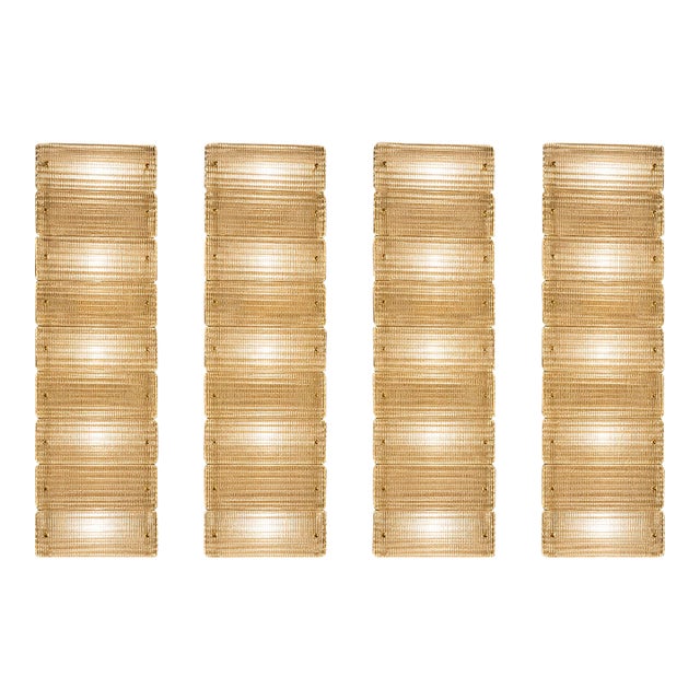 Elegant Italian Diamanté Murano Glass and Brass Flush Mount Wall Sconce Collection — Set of 4 For Sale