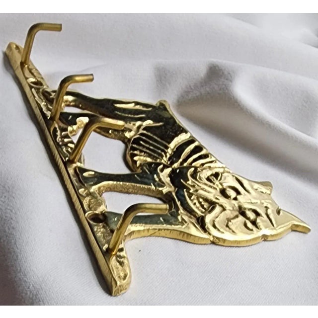 Figurative 1980s Brass Bulldog Rack With 4 Hooks For Sale - Image 3 of 4