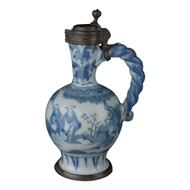 Delft Blue and White Chinoiserie Wine Jug, 1680-1690 For Sale