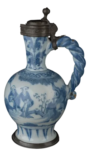 Delft Blue and White Chinoiserie Wine Jug, 1680-1690