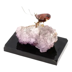 Vintage Jasper Bird With Gold Mounts on Amethyst Base