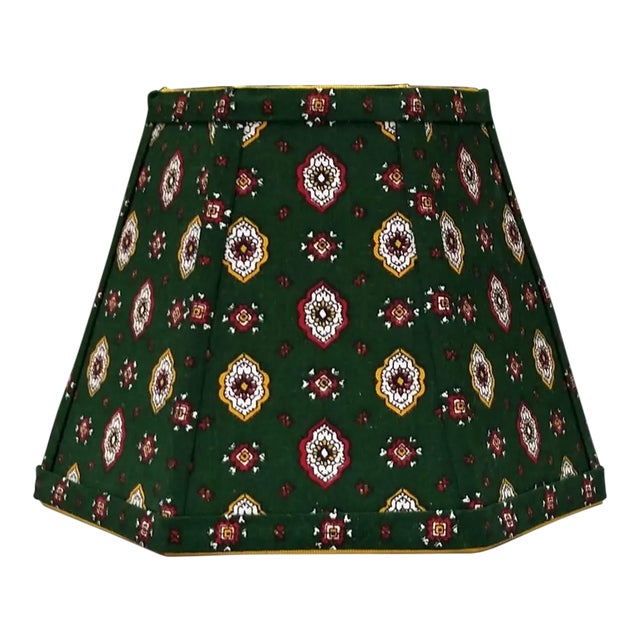 Green Foulard French Country Lampshade Small Clip on Hexagon Handmade For Sale