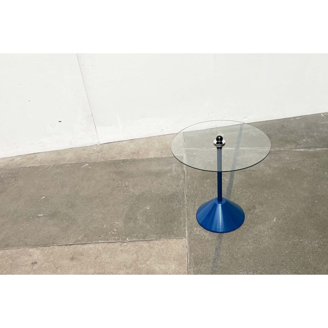 Postmodern Blue Metal and Glass Side Table, 1980s For Sale - Image 10 of 18