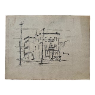 Henry Emil Salloch Original Drawing on Paper City Corner, 1930's For Sale