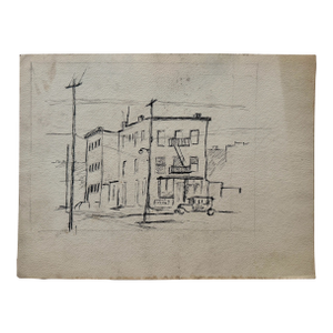 Henry Emil Salloch Original Drawing on Paper City Corner, 1930's