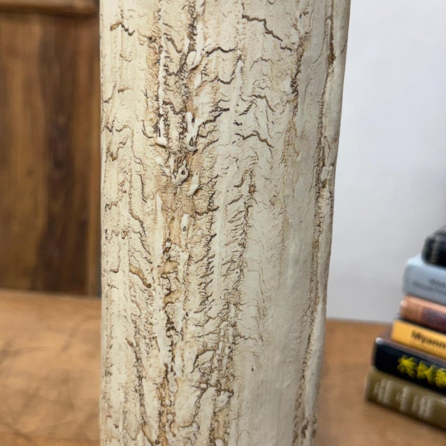 Ceramic Cream Textured Cylinder Prem Vase with Red Brown Inside For Sale - Image 7 of 10