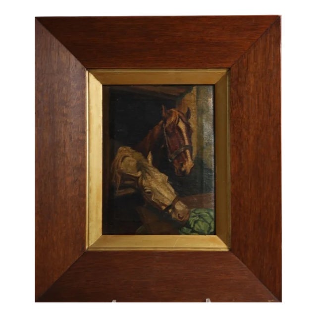 Continental Artist, Two Horses in a Stable, 1880-1900, Oil on Canvas For Sale