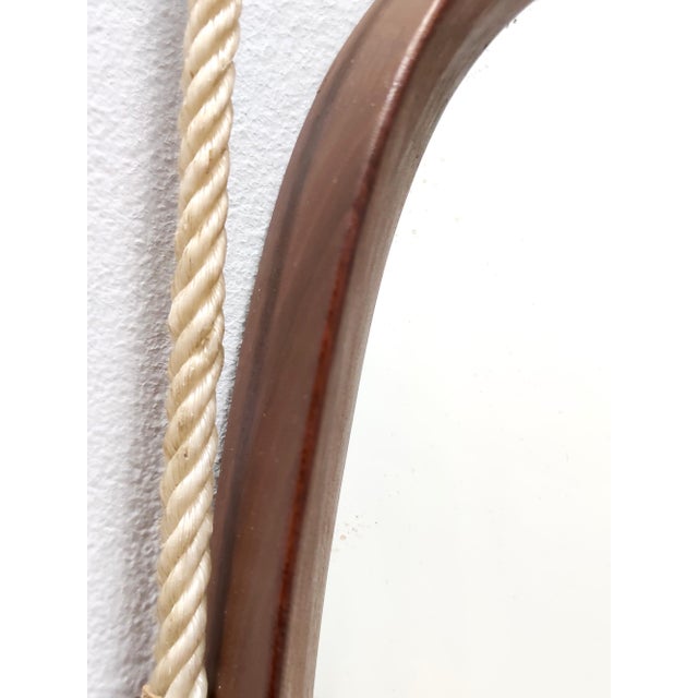 Wood Vintage Oval Wall Mirror with Ebonized Beech Frame and Nylon Rope, Italy, 1950s For Sale - Image 7 of 10