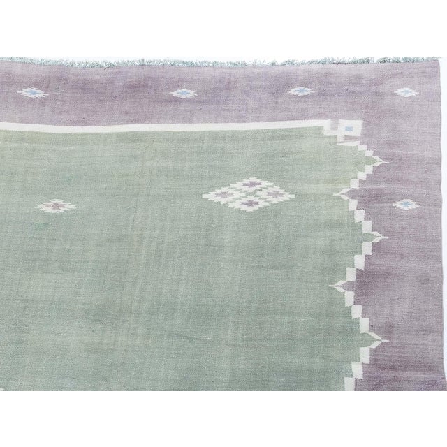 1940s Doris Leslie Blau Mid-Century Indian Dhurrie Sage Flatweave Cotton Rug For Sale - Image 5 of 11