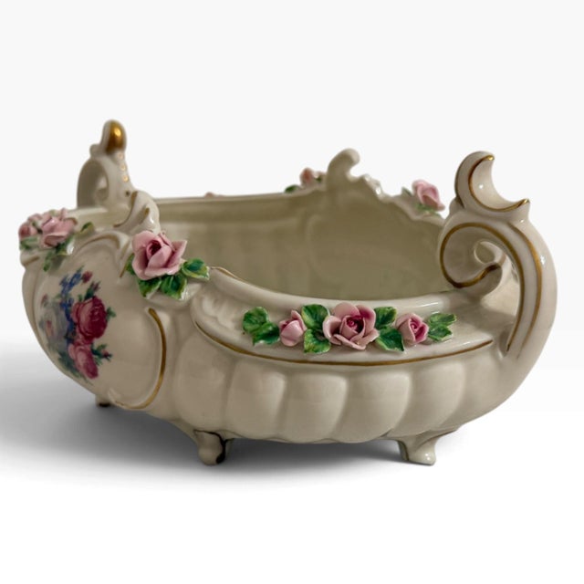 Vintage German Dresden Porcelain Rose Console Bowl For Sale - Image 10 of 15