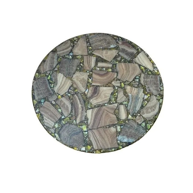 Add a touch of mid-century elegance to your home with this 1950's Mid Century Modern Wrought Iron Base Table. A perfect...