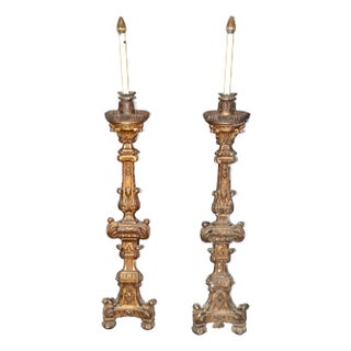 Pair of Baroque Italian Style Converted Altar Candlesticks Floor Lamps C1870s For Sale