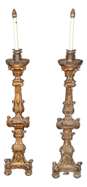 Pair of Baroque Italian Style Converted Altar Candlesticks Floor Lamps C1870s
