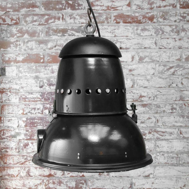 Large Vintage Black Enamel Pendant Light For Sale - Image 4 of 5