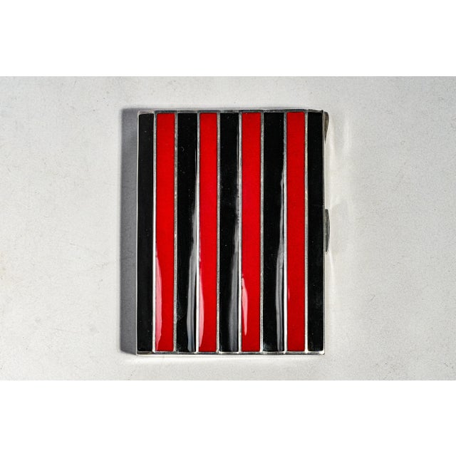 Rare Art Deco Antique Silver Black Red Enamel Cigarette Case Court of Siam Bangkok Presentation Box Luxury Tobacciana For Sale - Image 4 of 18