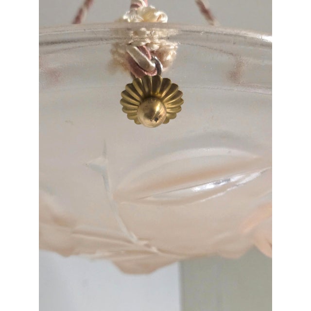 1940s Art Deco Original Soft Pink Chandelier Pendant Ceiling Bowl W/ Rose Cluster + Cord Mount For Sale - Image 14 of 14