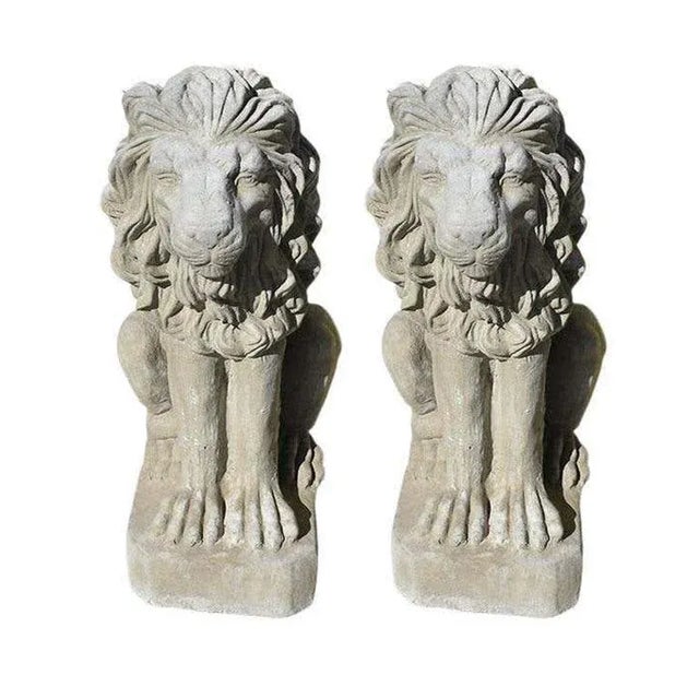 Gray Two Tall Gray Architectural French Sitting Stone Concrete Lions, a Pair For Sale - Image 8 of 8