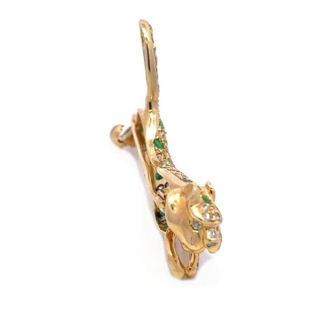 Late 20th Century Diamond Emerald Panther Brooch 14k Yellow Gold Full Figure For Sale - Image 5 of 5