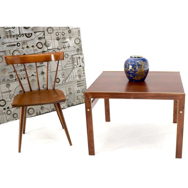 Midcentury Danish modern square rosewood occasional side end center table. Beautiful condition with beautiful brass inlay...