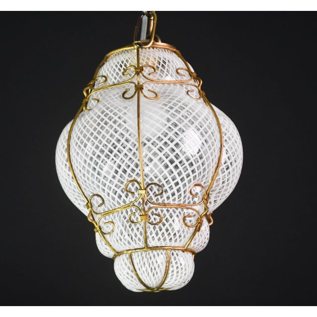 1950s Venini Amazing Venetian Lantern in Murano Reticello Glass For Sale - Image 10 of 12