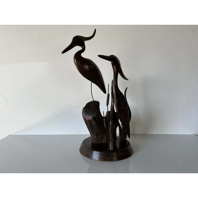 Vintage Carved Wood Heron Bird Sculpture For Sale In Miami - Image 6 of 13