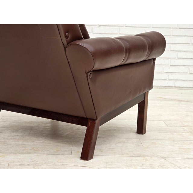 Danish Armchair in Brown Furniture Leather, 1970s For Sale - Image 11 of 18