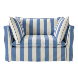 Sophie Conran Coco Loveseat - Cornish Blue Stripes with Knife Edge Cushion For Sale