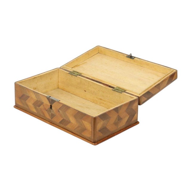 1950s Art Deco Style Wooden Jewelry Box with Chevron Inlay, 1950s For Sale - Image 5 of 18