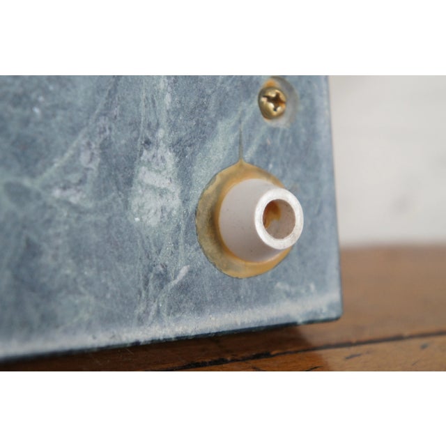 Vintage Green Marble Brass French Horn Handle Cheese Serving Board Tray For Sale - Image 10 of 12