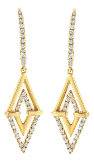 14K Yellow Gold 3/8 Cttw Double Triangle Drop and Dangle Diamond Earrings (G-H Color, SI1-SI2 Clarity) - 2 Pieces