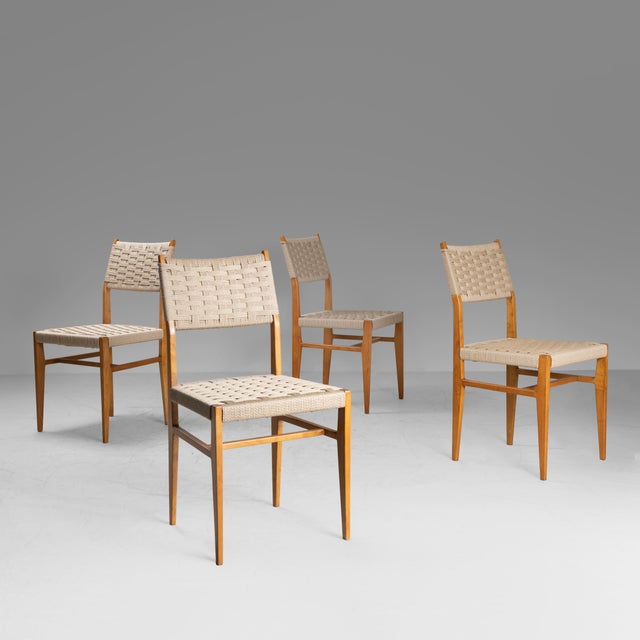 Wooden and Raffia Chairs, 1950s, Set of 4 For Sale - Image 14 of 14