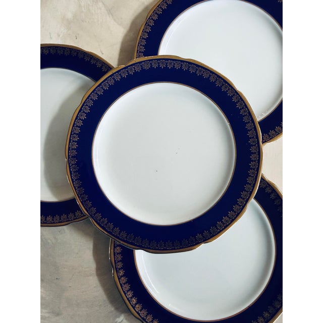 Vintage Noritake Kokura Ware Cobalt Blue and Gold Rim 7.5 Inch Dessert Plates – Hand Painted Japan - Set of Seven (7) For Sale - Image 9 of 10