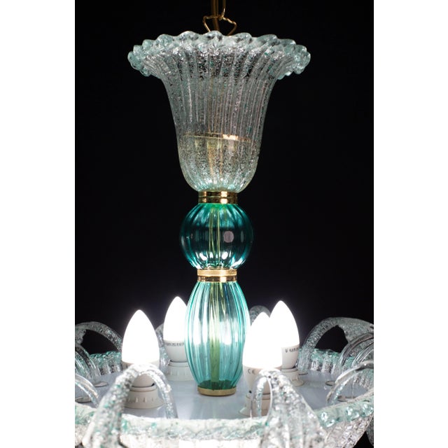 Italian Vintage Venetian Turquoise Murano Glass Chandelier For Sale - Image 3 of 12