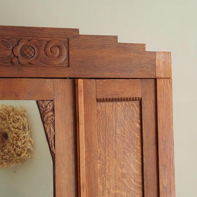 Brown Art Nouveau Oak Wardrobe with Mirror, 1920s For Sale - Image 8 of 18