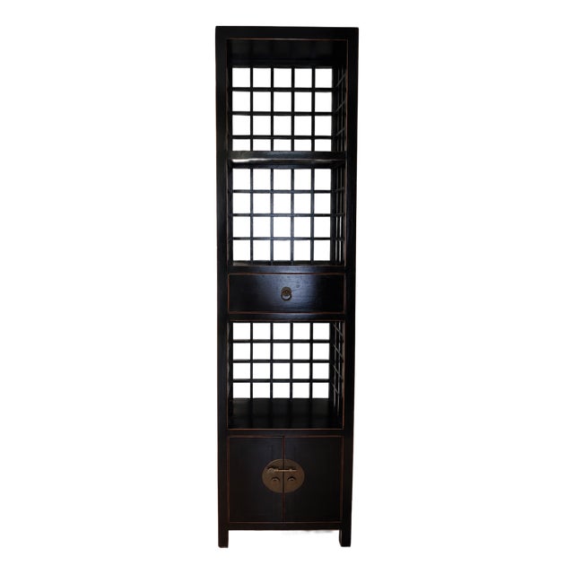 Late 20th Century Asian Barn Black Lacquer Chinese-Style Display Cabinet For Sale