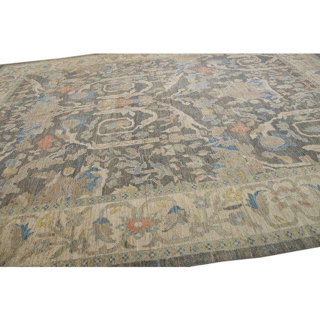 Blue 12 X 17 Modern Sultanabad Wool Rug Handmade in Blue With Floral Design For Sale - Image 8 of 12